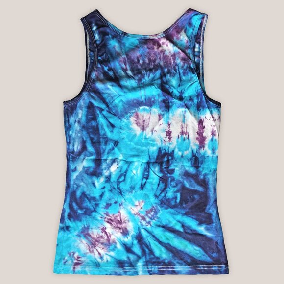 NWT Aruba Tie Dye Tank Top Blue Purple Cotton Yoga Shirt Hand-Dyed by Akasha Sun - Picture 4 of 4
